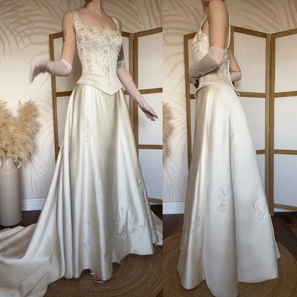 Champagne Benjamin Roberts wedding dress with detachable train uk 12-14