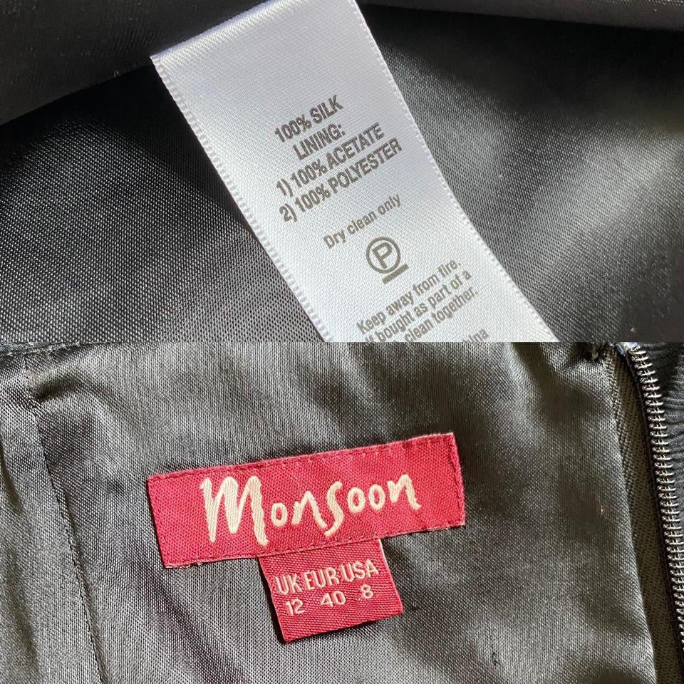 Black 100% silk strapless midi dress UK 12