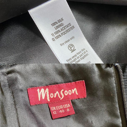 Black 100% silk strapless midi dress UK 12