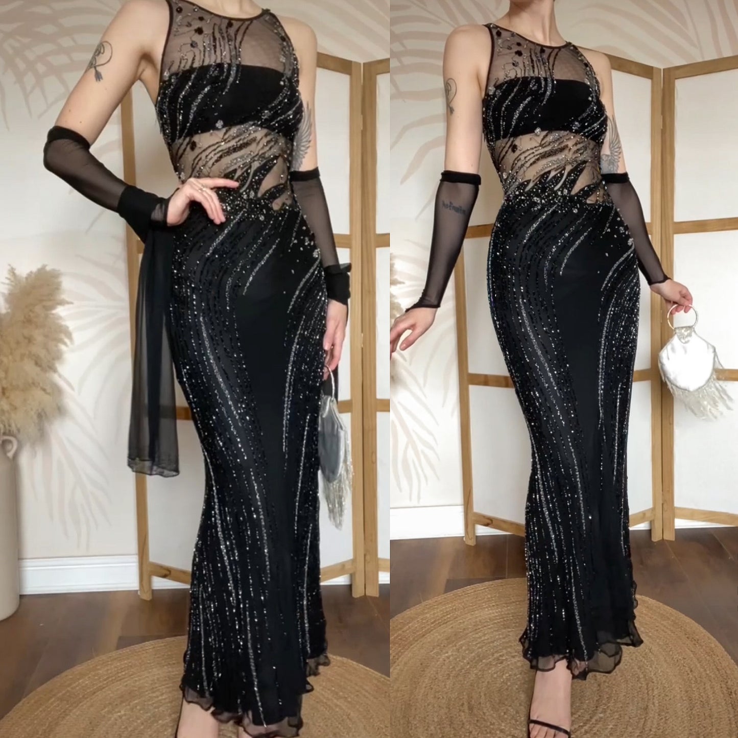 Yve London 100% silk beaded evening dress uk 14