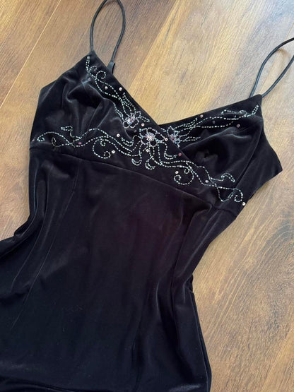 Flori black velvet 90s beaded gown uk 12 & 16 available