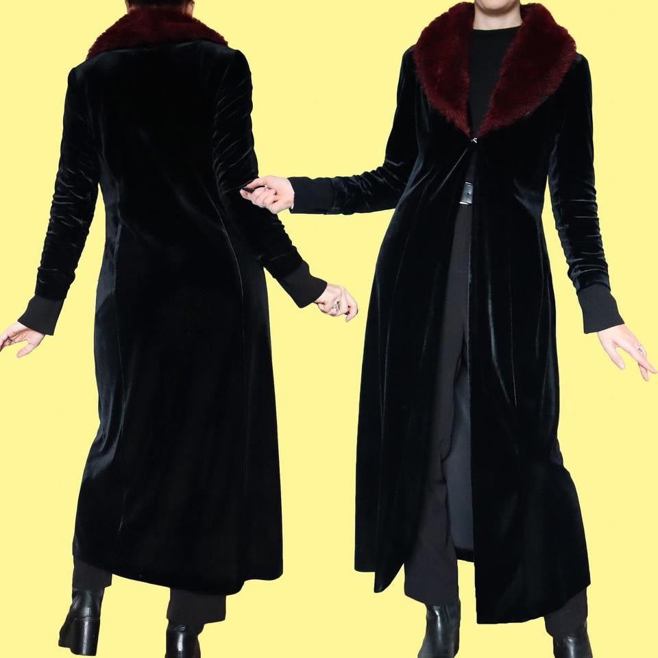 Etam 90s black velvet long jacket UK 12