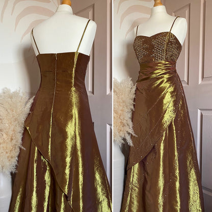 Golden petite taffeta beaded prom dress uk 12