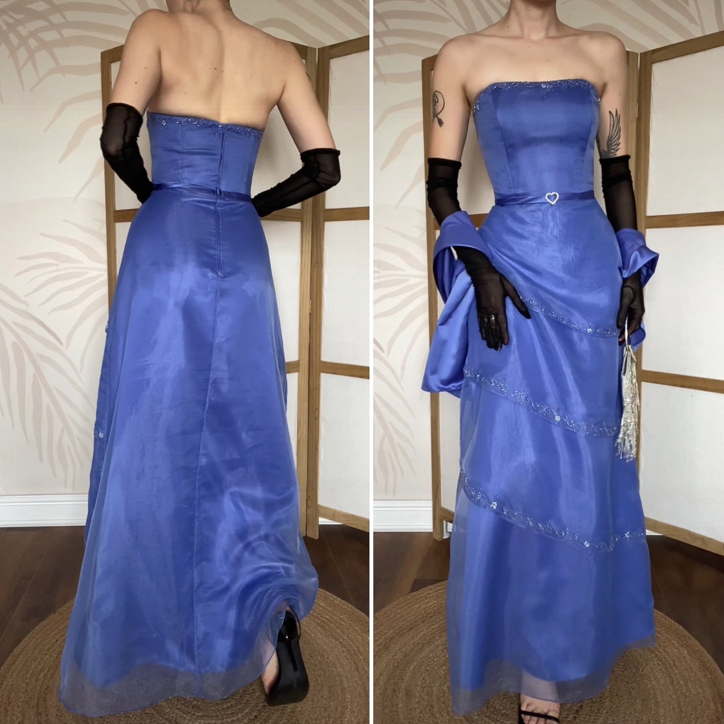 Cornflower blue Hilary Morgan layered prom dress & shawl uk 12
