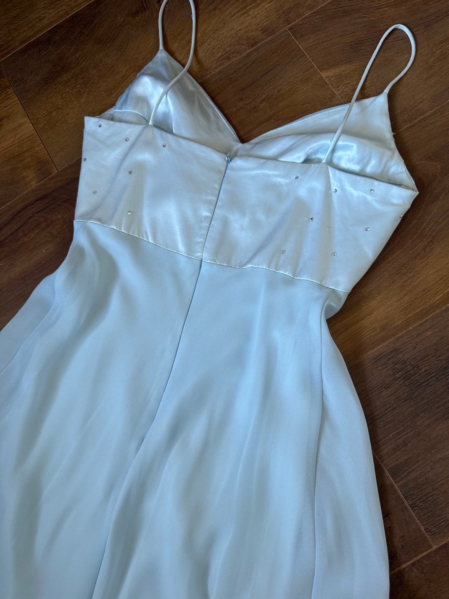 Baby blue satin & chiffon prom dress & shawl uk 10
