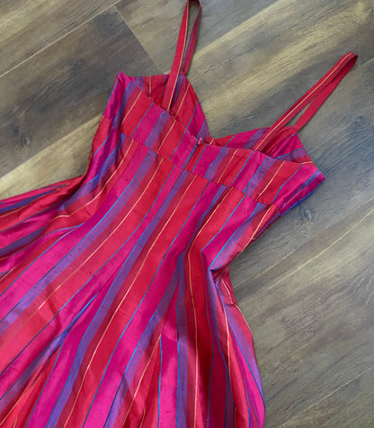 Monsoon Twilight 100% raw silk a-line evening dress uk 12