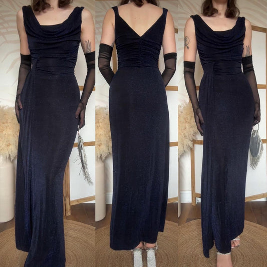 Black & blue metallic stretch evening dress uk 10
