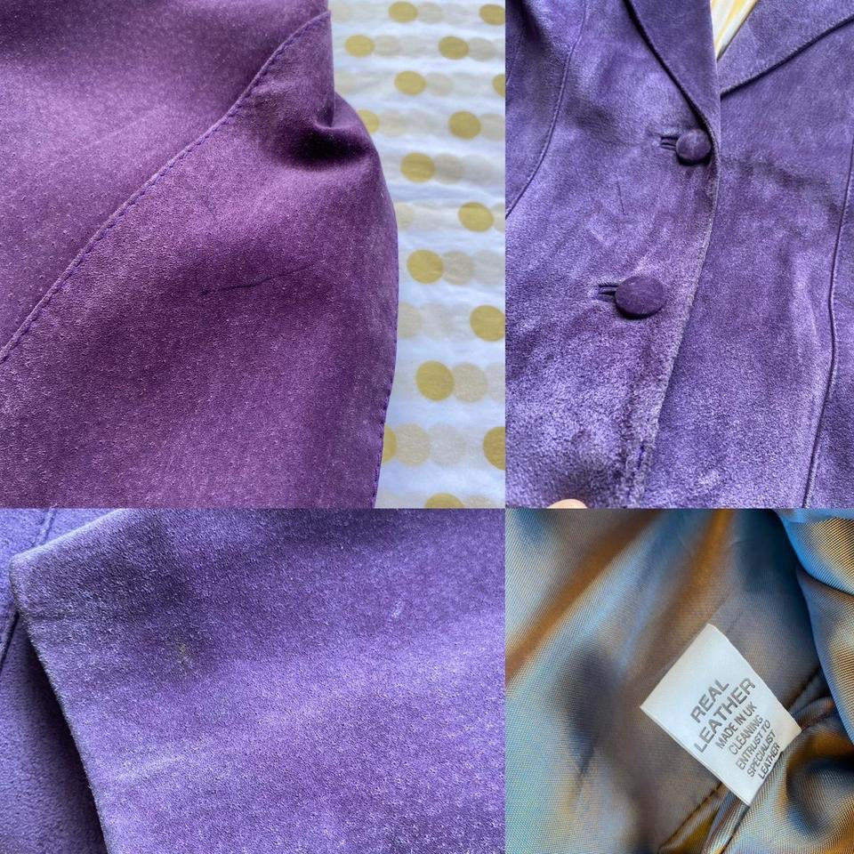 Purple real suede leather jacket UK 10