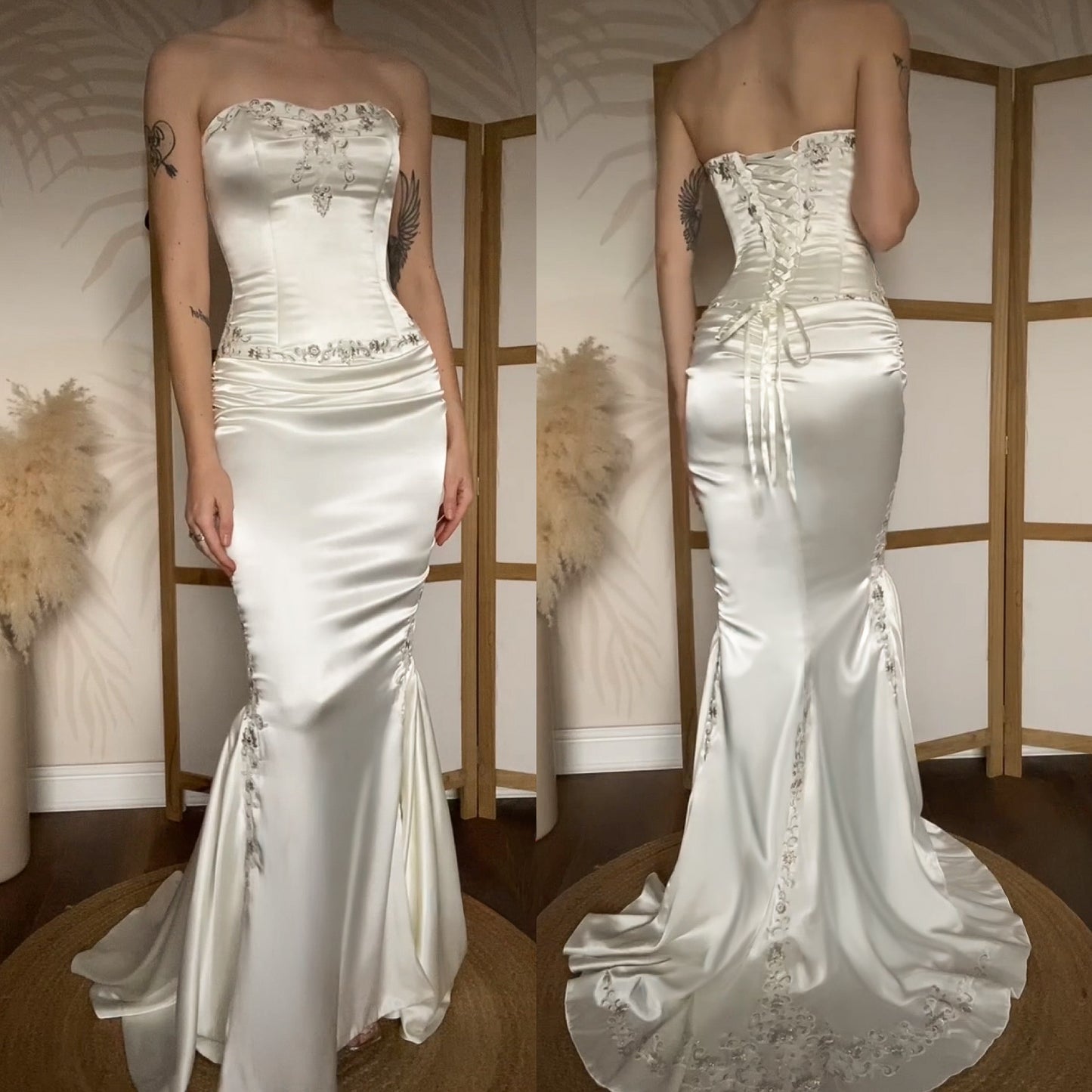 Ivory Maggie Sottero Couture satin strapless wedding dress uk 10