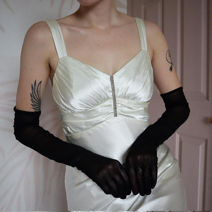White satin Zum Zum diamanté evening gown UK 10
