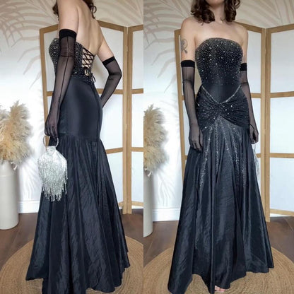 Black strapless beaded prom dress uk 10