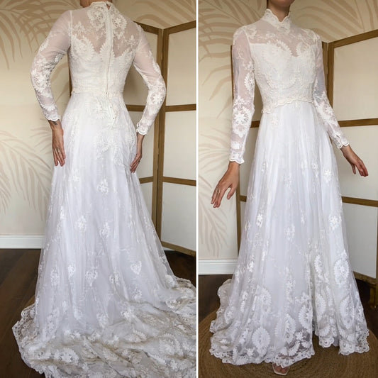 Ellis white lace long sleeve wedding dress uk 10