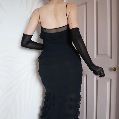 John Charles black layered evening dress UK 8