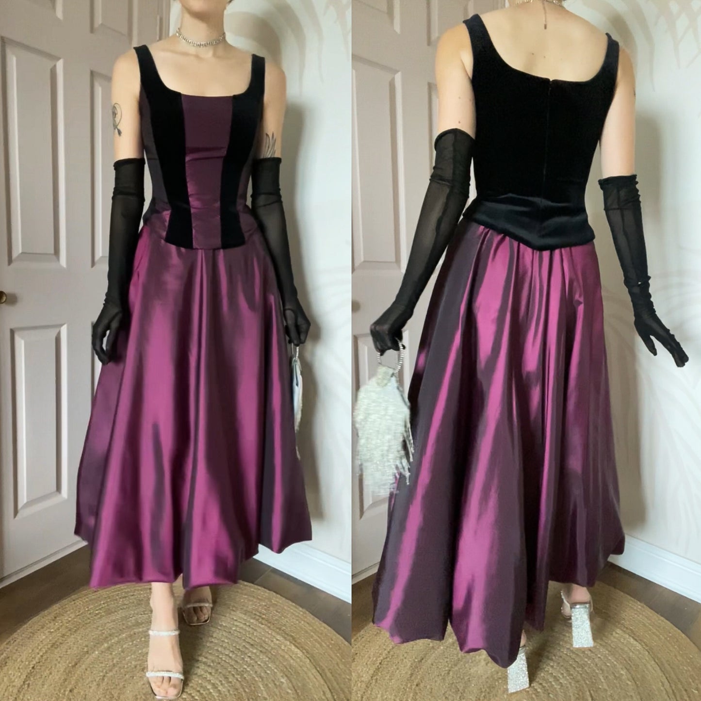 Frank Usher purple iridescent 2 piece top & skirt UK 8-10