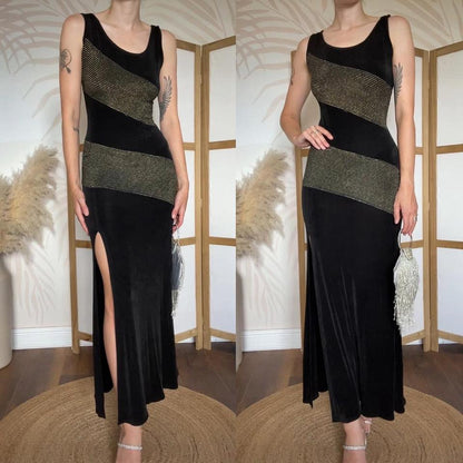 Bernshaw black & gold stretchy bodycon dress uk 10