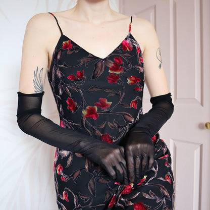 Black floral velvet devore slip dress UK 10
