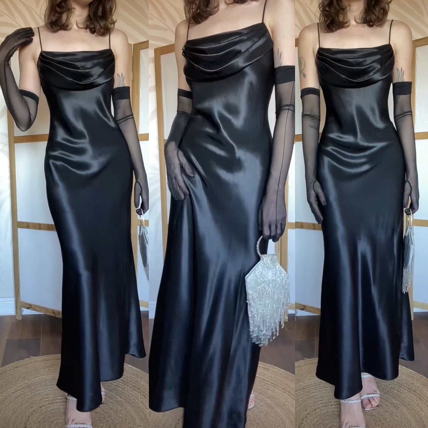 Black satin Jump Apparel slip dress uk 10