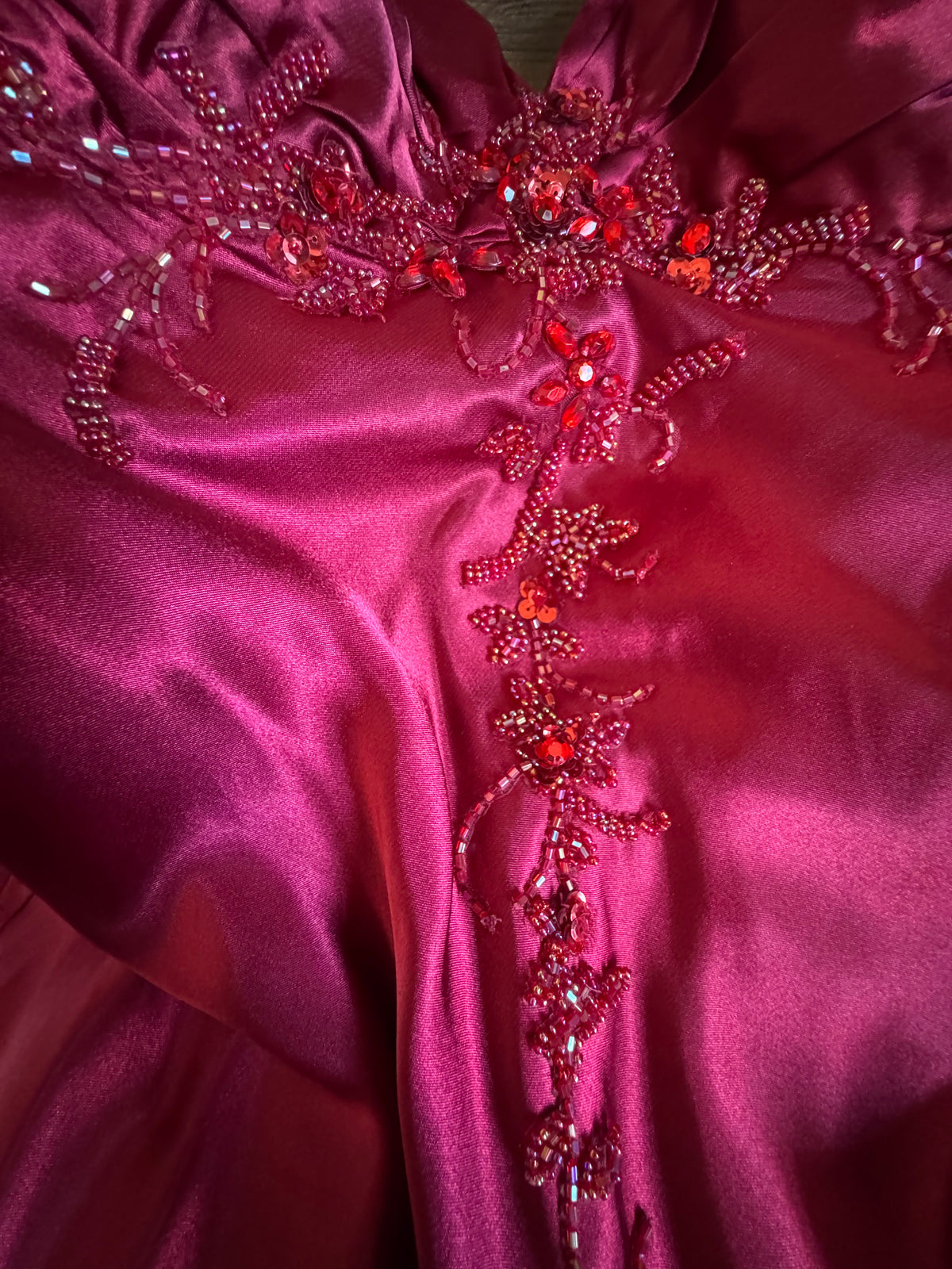 Red satin fishtail prom dress uk 12