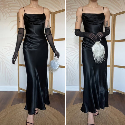 Silky black slip evening dress UK 8