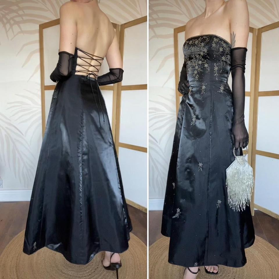 Morgan & Co petite black strapless prom dress UK 8