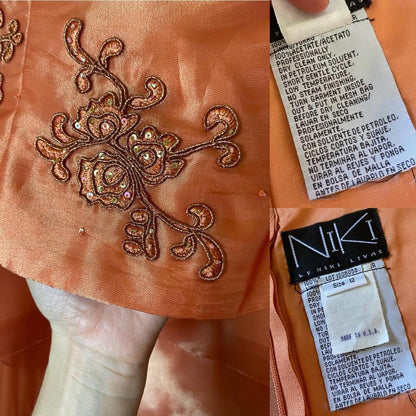 Niki Livas orange layered evening dress uk 12-14