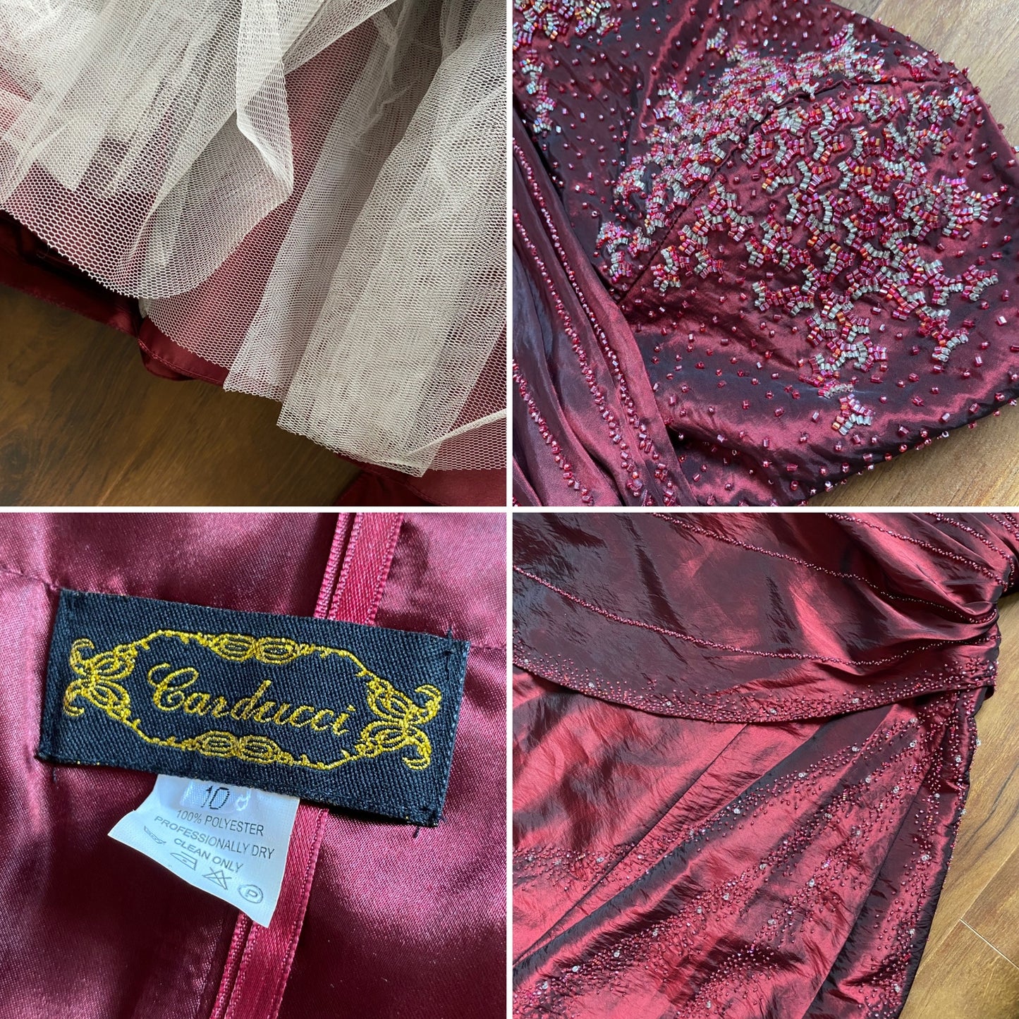 Carducci red taffeta strapless beaded prom dress & shawl uk 12