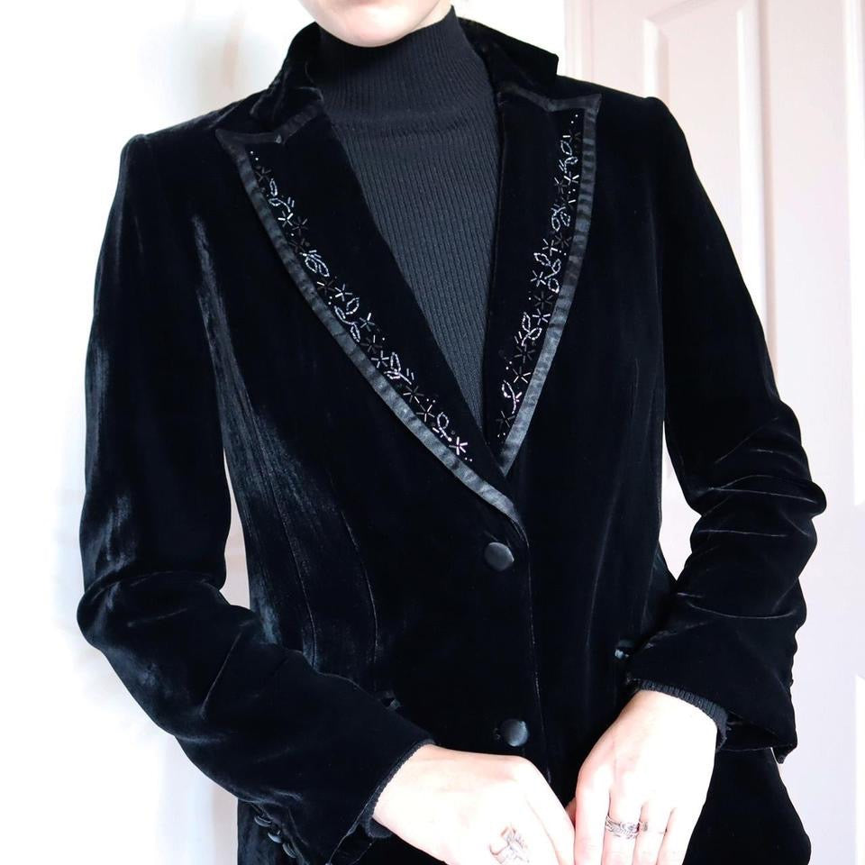 Laura Ashley velvet beaded blazer jacket UK M
