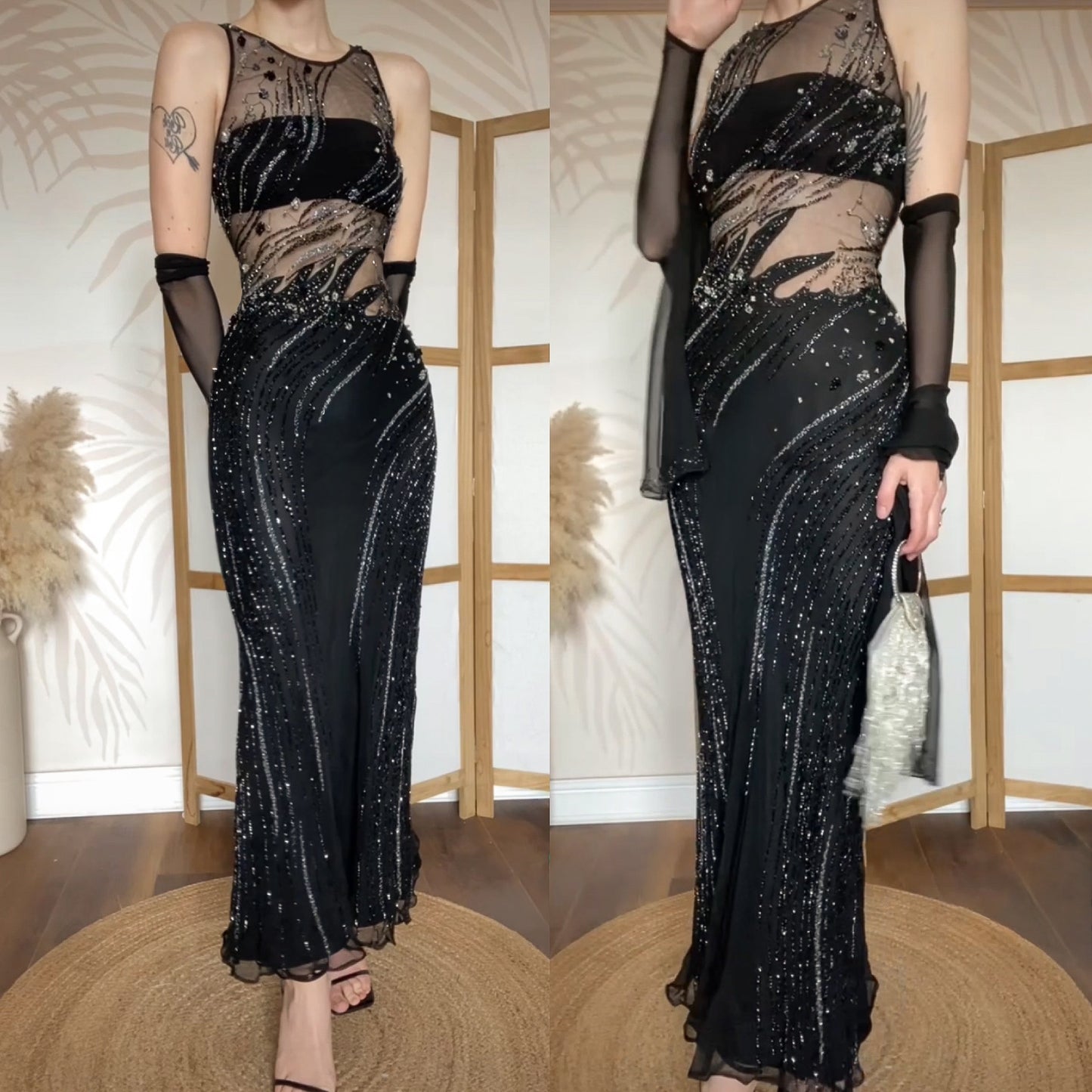 Yve London 100% silk beaded evening dress uk 14