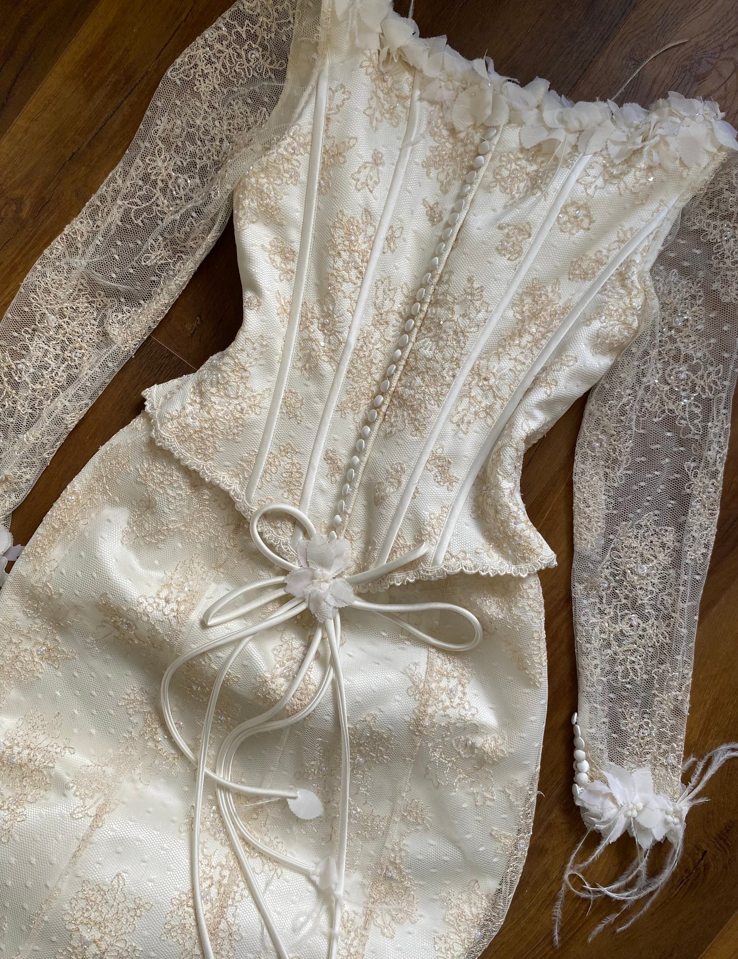 Ian Stuart champagne lace wedding dress uk 12