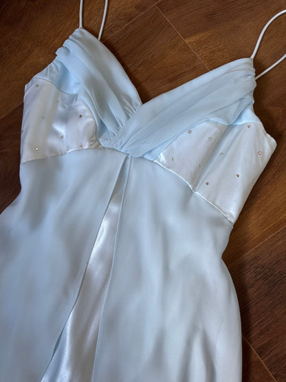 Baby blue satin & chiffon prom dress & shawl uk 10