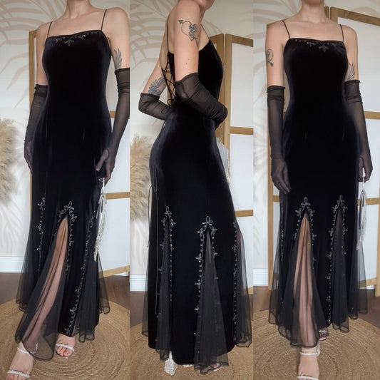 Dave & Johnny black velvet stretch evening dress uk 12