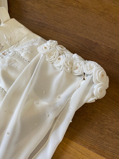Dreamy off shoulder ivory long sleeve vintage wedding dress uk 12-14