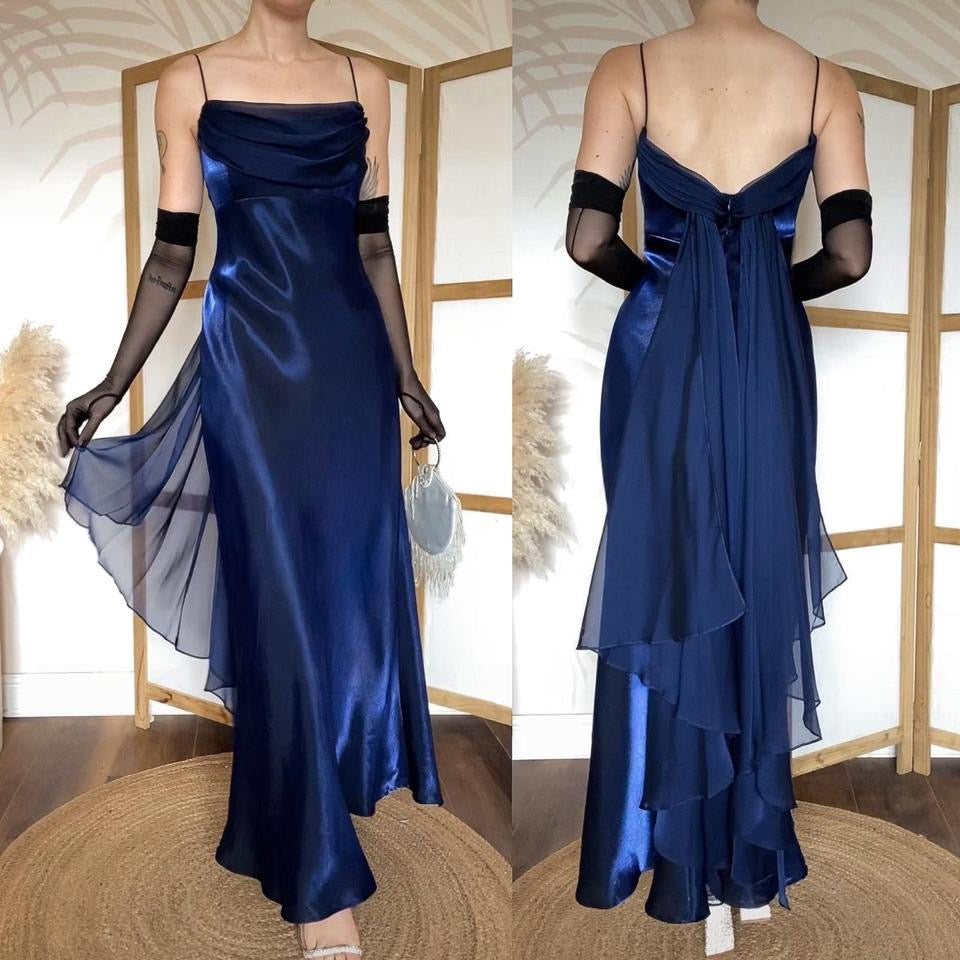 Navy silky evening dress uk 14-16