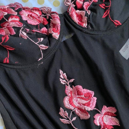 Black sheer floral bodysuit UK 36B