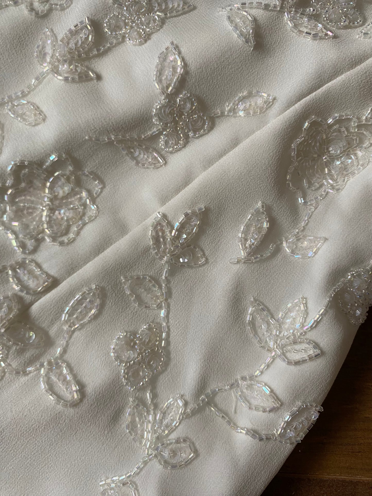 Ivory petite 100% silk beaded wedding dress uk 6