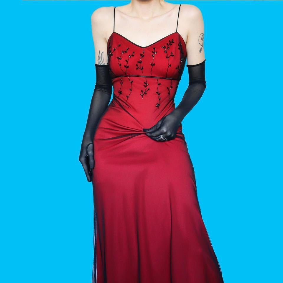 Red beaded slip midi dress UK 10