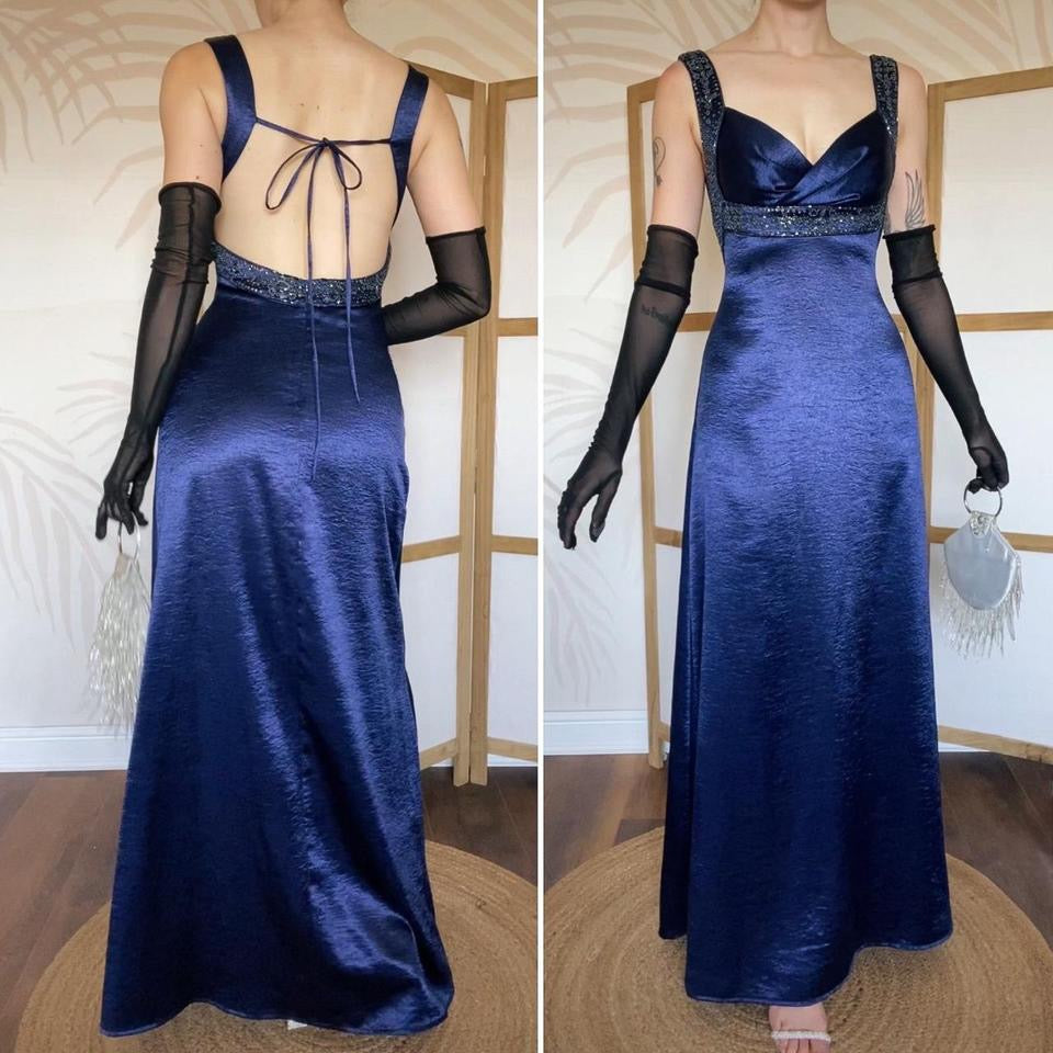 Shimmery blue open back evening dress uk 8-10