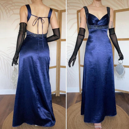 Shimmery blue open back evening dress uk 8-10