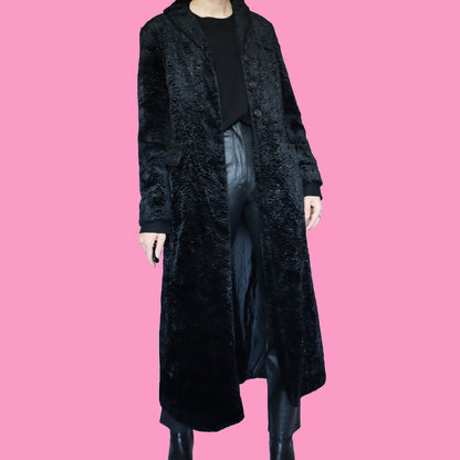 Black faux fur maxi coat UK S