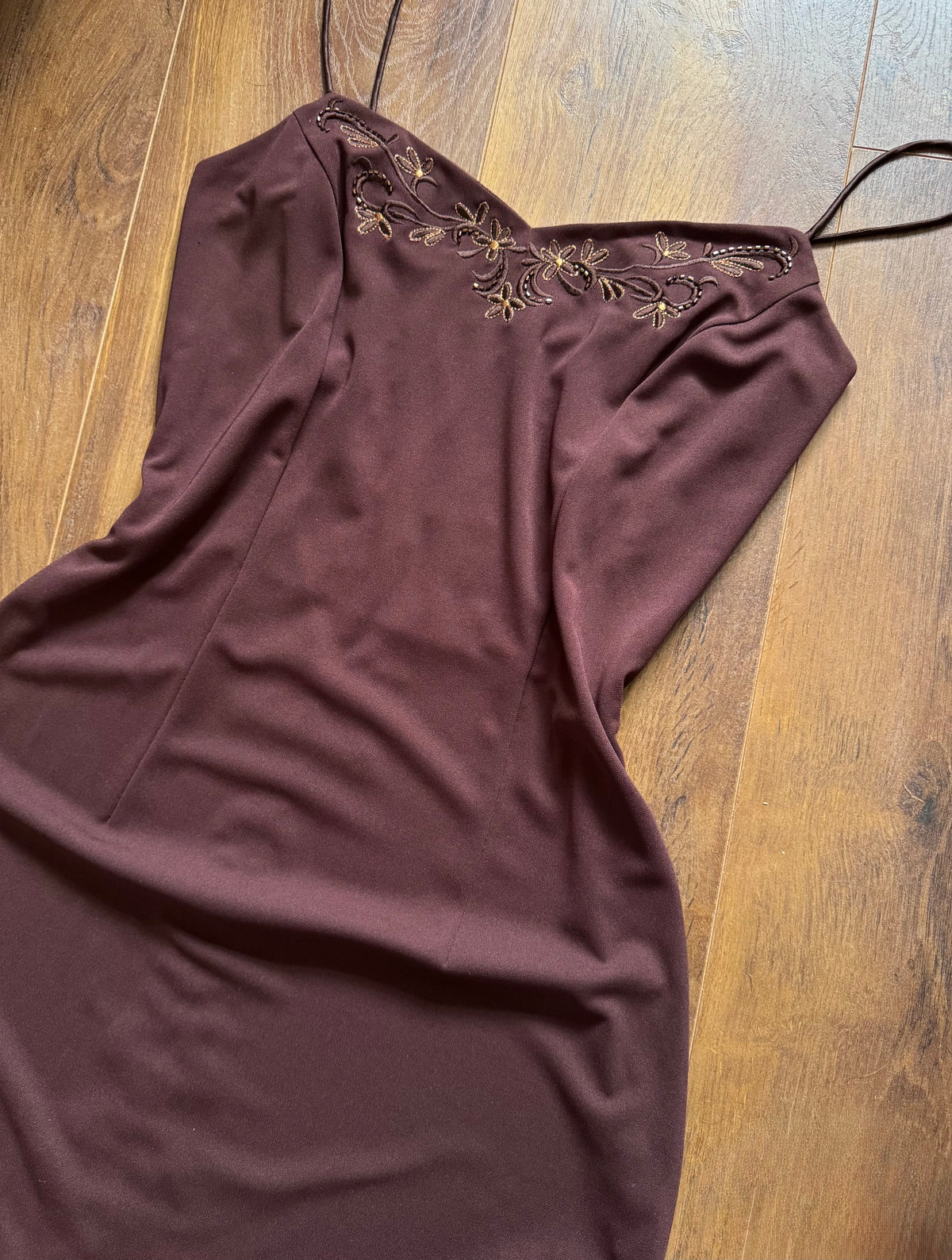 Brown stretch evening dress uk 10-12