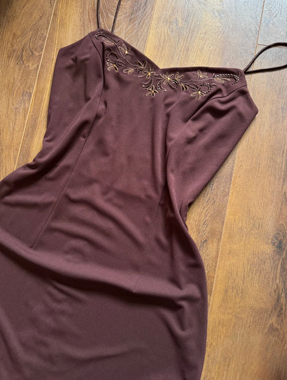 Brown stretch evening dress uk 10-12