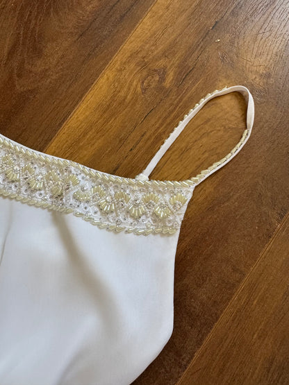 White Rena Koh pearl detail wedding dress uk 10