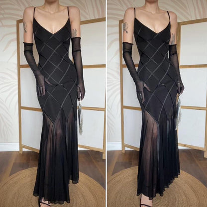 Bernshaw black fitted evening dress with sheer hem UK 16