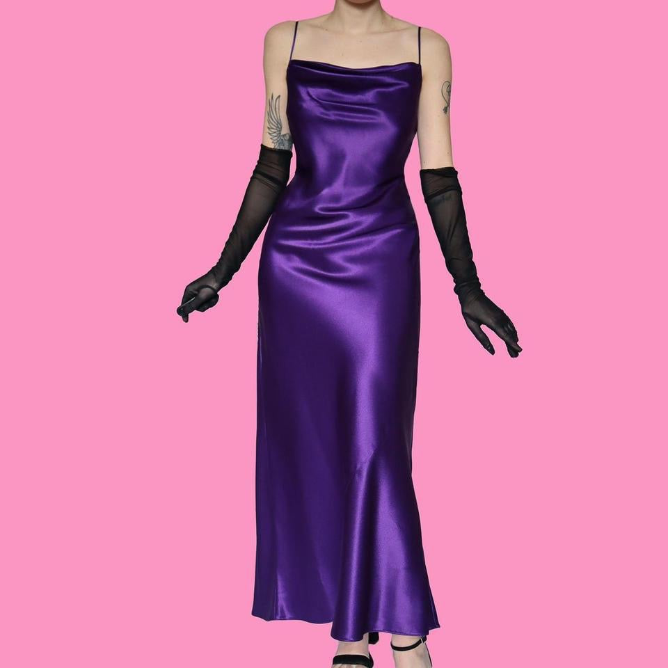 Yessica C&A silky purple slip evening dress UK 12-14