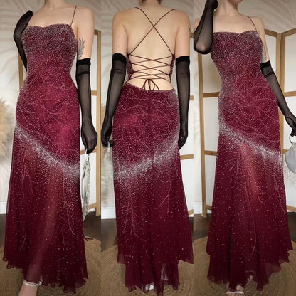 Burgundy vintage 100% silk beaded evening dress uk 14