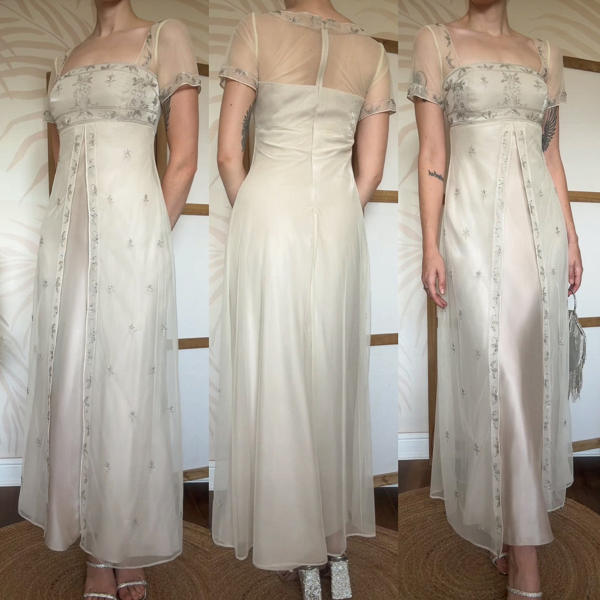 Champagne short sleeve evening dress uk 8-10