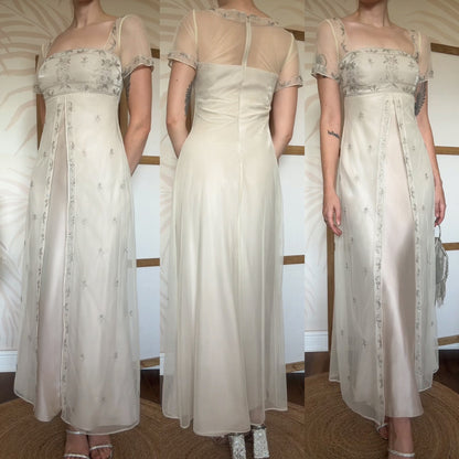 Champagne short sleeve evening dress uk 8-10