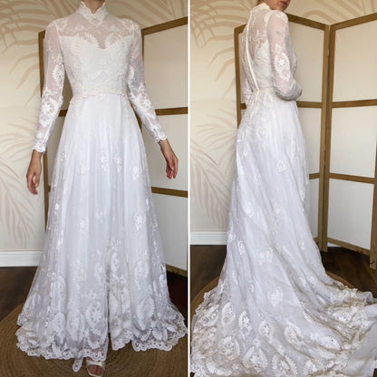 Ellis white lace long sleeve wedding dress uk 10