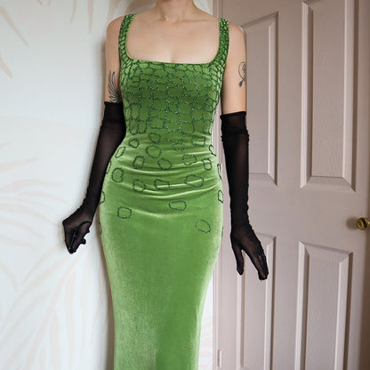 Frank Usher Silk Blend Green Velvet Evening Dress UK 12-14