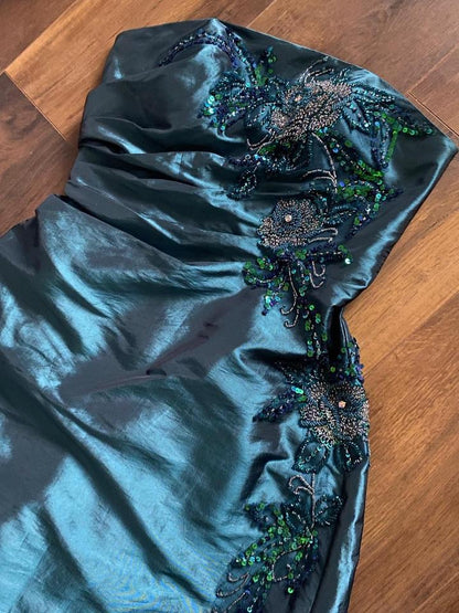 Strapless blue shimmery a-line prom dress & shawl uk 12-14
